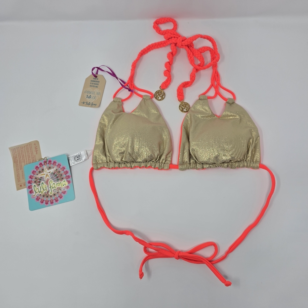 Luli Fama Gold and Pink Reversible Bikini Set